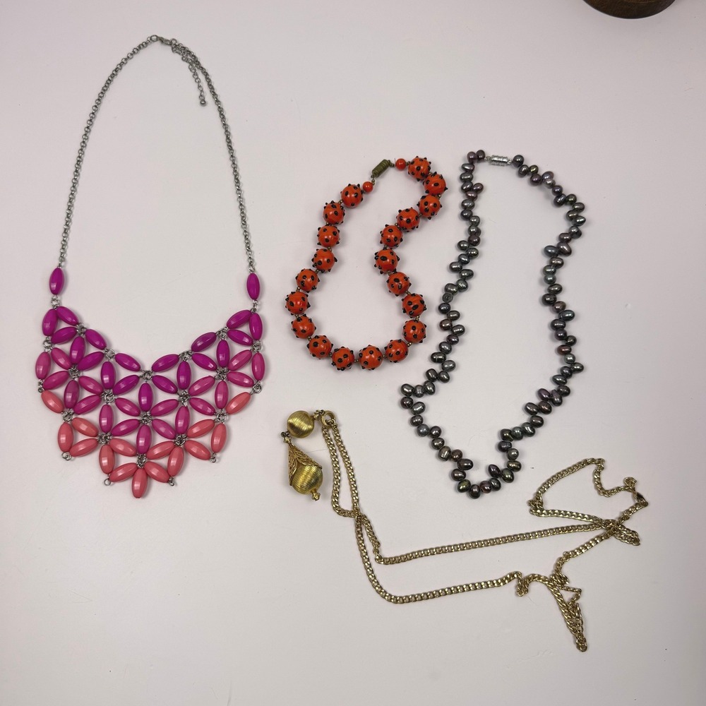 Unbranded Vintage Y2K Boho Women Necklace Bundle Pink Orange Gold Multi